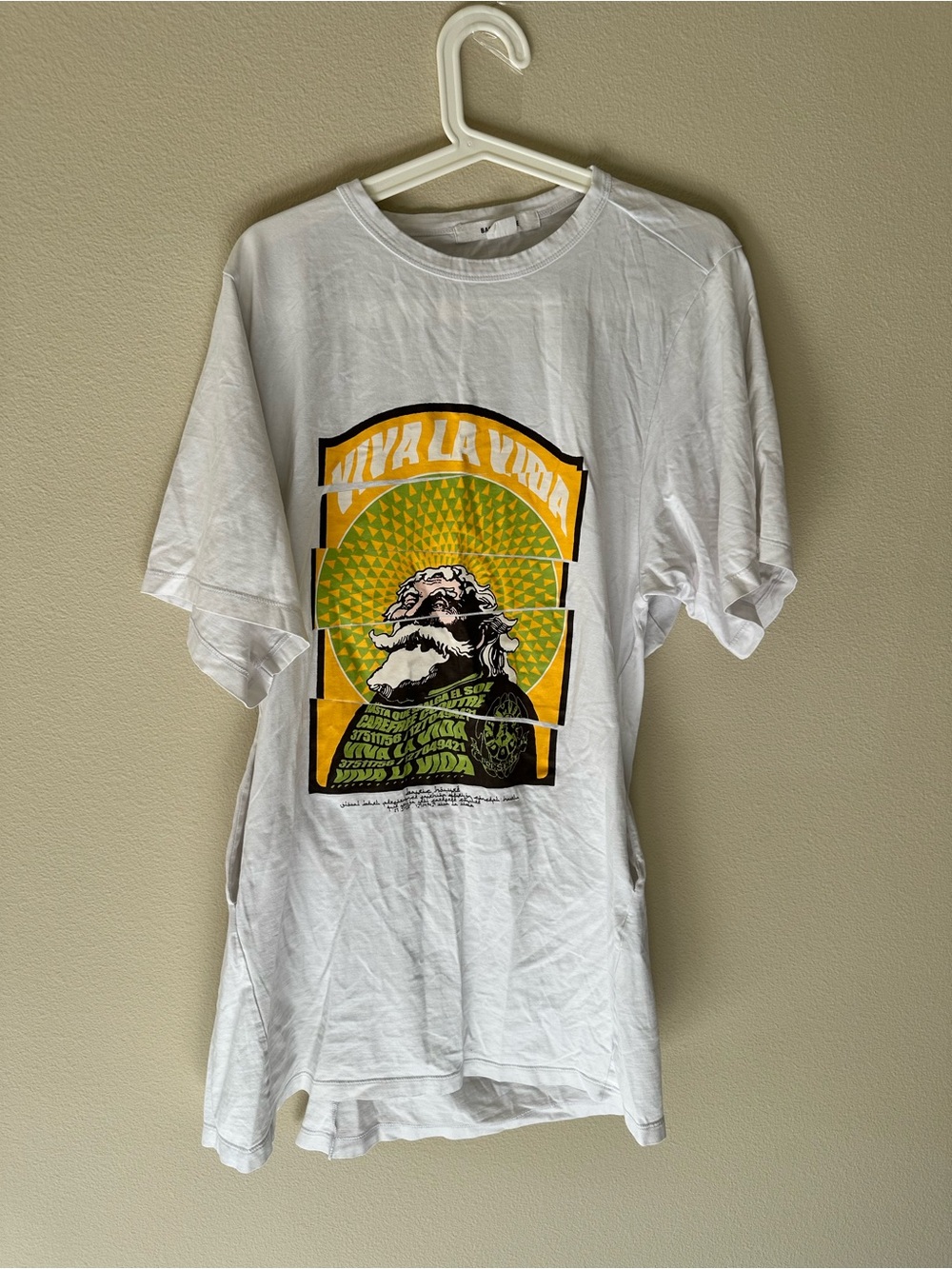Basic House White Graphic Tee with Yellow & Green Psychedelic Print